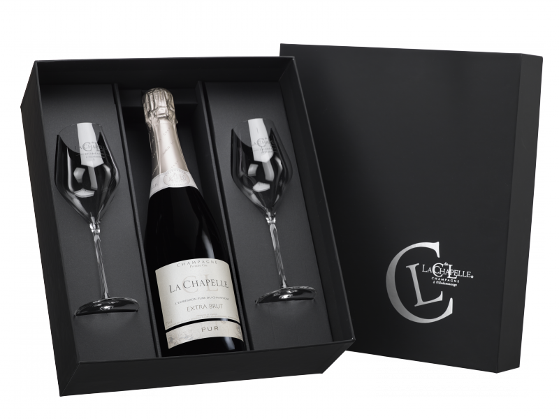 Coffret 2 coupes 9.5 cl et 1 bouteille Champagne Brut